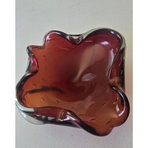 Amberina Art Glass Controlled Bubble Bowl / Dish
